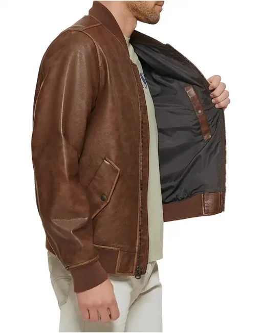 mens-brown-faux-leather-varsity-bomber-jacket