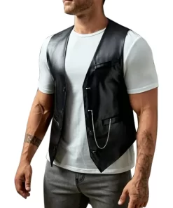 mens-button-down-black-faux-leather-vest