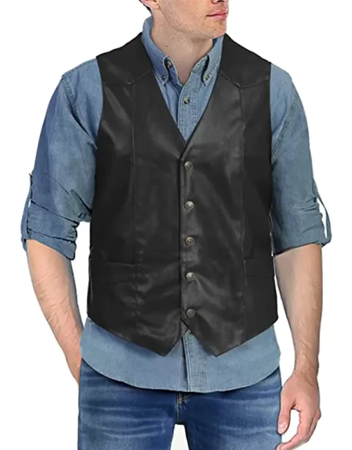 mens-button-front-black-faux-leather-vest