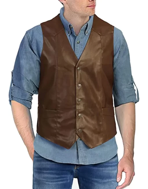 mens-button-front-coffee-brown-faux-leather-vest