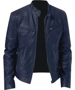 mens-long-sleeve-dark-blue-faux-leather-jacket