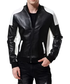 mens-slim-fit-black-faux-leather-bomber-jacket
