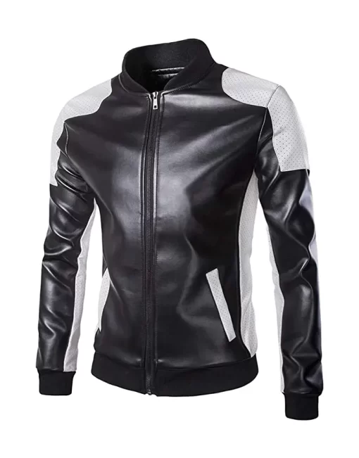mens-slim-fit-black-faux-leather-bomber-jacket