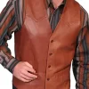 mens-v-neck-collar-brown-faux-leather-vest