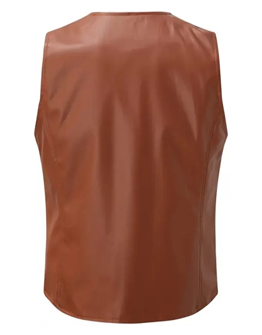 mens-v-neck-collar-brown-faux-leather-vest