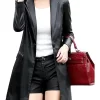 womens-black-faux-leather-mid-length-coat