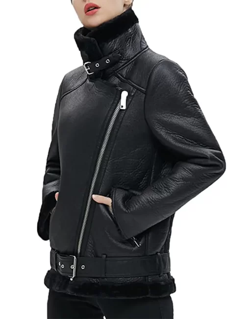 womens-black-faux-leather-shearling-jacket