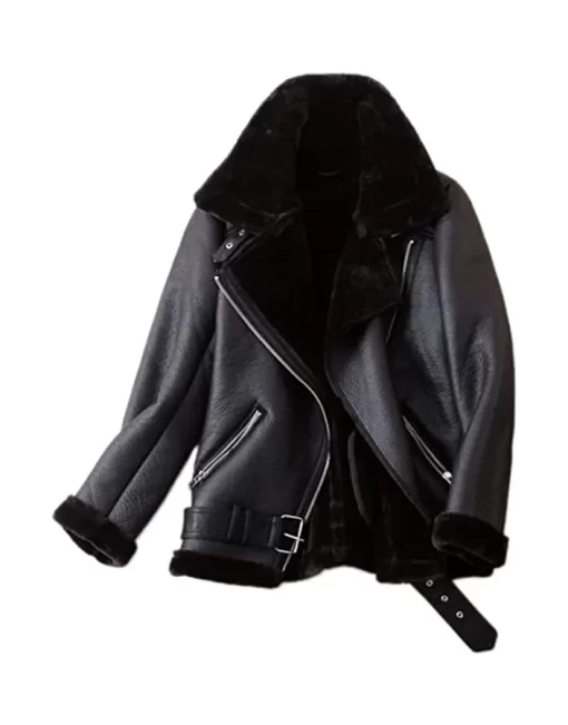 womens-black-faux-leather-shearling-jacket