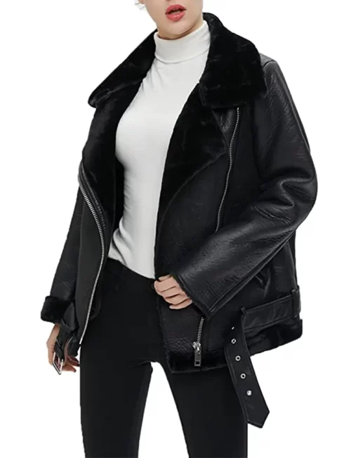womens-black-faux-leather-shearling-jacket