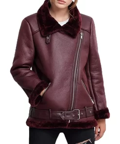 womens-burgundy-faux-leather-shearling-jacket