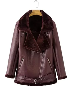 womens-burgundy-faux-leather-shearling-jacket