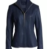 womens-long-sleeve-dark-blue-faux-leather-jacket