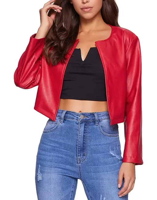 womens-open-front-red-faux-leather-jacket