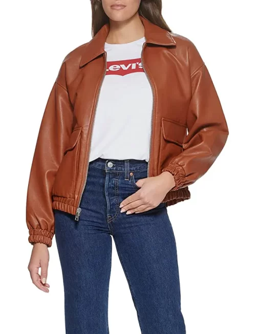 womens-oversized-brown-faux-leather-bomber-jacket
