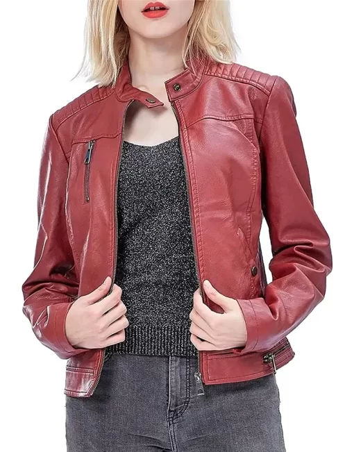 womens-snap-button-collar-red-faux-leather-jacket