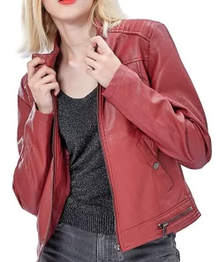 womens-snap-button-collar-red-faux-leather-jacket