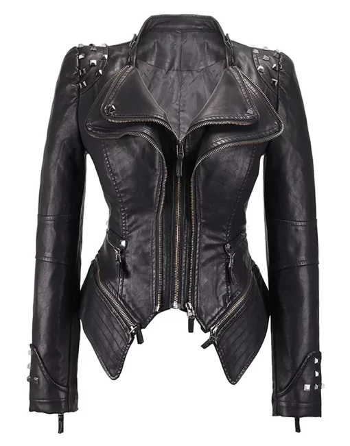 womens-studded-black-faux-leather-biker-jacket
