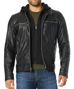 mens-black-faux-leather-hooded-moto-jacket