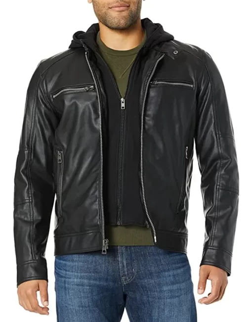 mens-black-faux-leather-hooded-moto-jacket