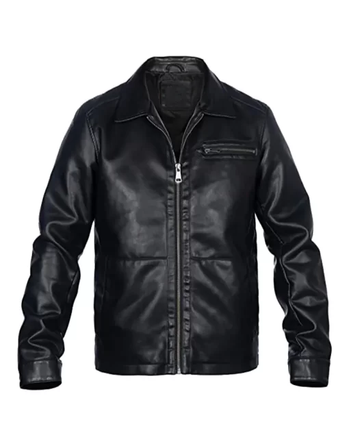 mens-black-faux-leather-shirt-collar-jacket