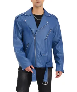 mens-blue-faux-leather-jacket