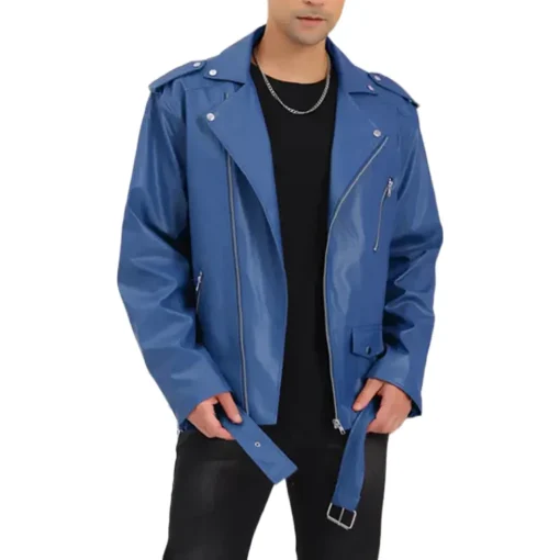 mens-blue-faux-leather-jacket