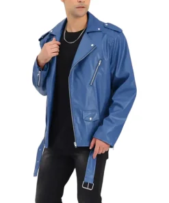 mens-blue-faux-leather-jacket