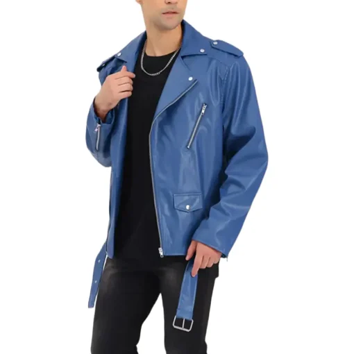 mens-blue-faux-leather-jacket
