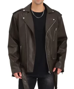 mens-brown-faux-leather-belted-jacket