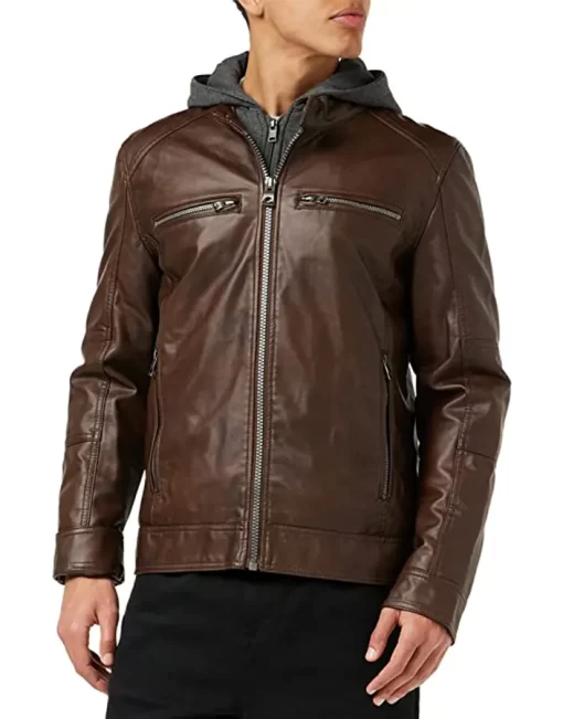 mens-brown-faux-leather-hooded-moto-jacket
