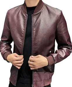 mens-burgundy-faux-leather-slim-fit-bomber-jacket