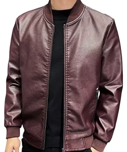 mens-burgundy-faux-leather-slim-fit-bomber-jacket
