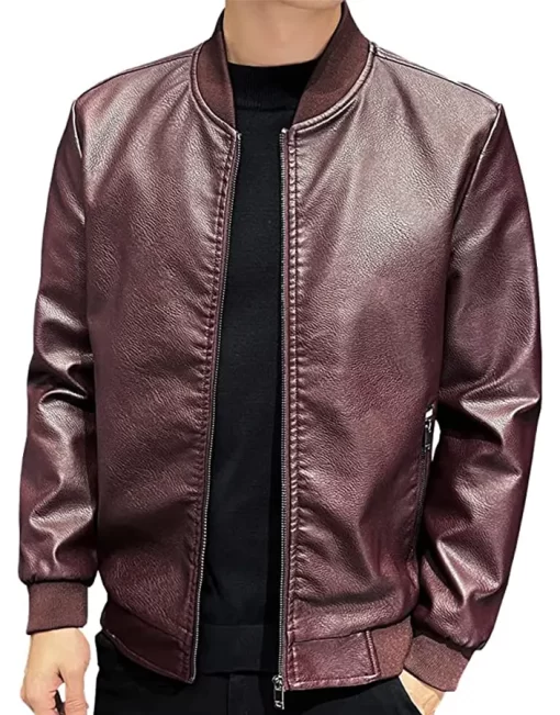 mens-burgundy-faux-leather-slim-fit-bomber-jacket