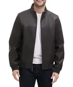 mens-dark-brown-faux-leather-bomber-jacket