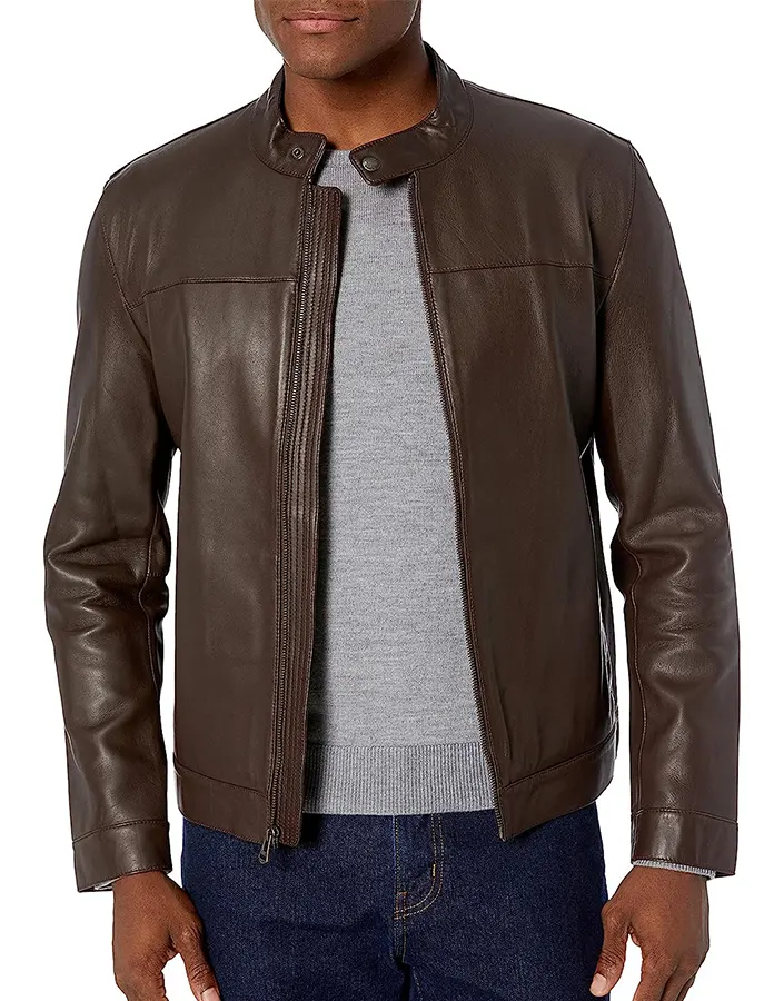 mens-snap-tab-collar-dark-brown-faux-leather-jacket-1 mens-snap-tab-collar-dark-brown-faux-leather-jacket