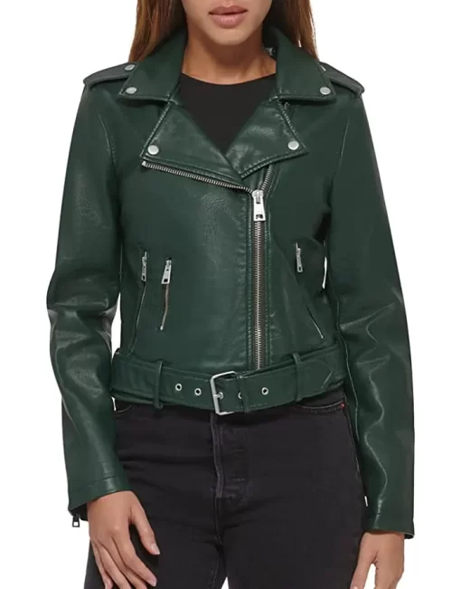 womens-belted-dark-green-faux-leather-motorcycle-jacket