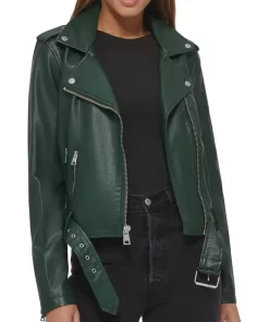 womens-belted-dark-green-faux-leather-motorcycle-jacket