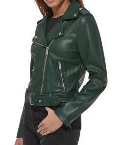 womens-belted-dark-green-faux-leather-motorcycle-jacket