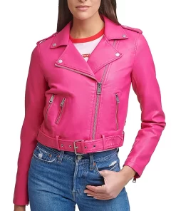 womens-belted-dark-pink-faux-leather-motorcycle-jacket