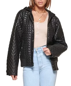 womens-black-faux-leather-box-quilted-jacket-with-hood