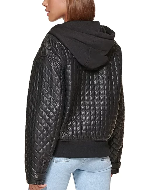 womens-black-faux-leather-box-quilted-jacket-with-hood