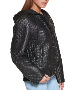 womens-black-faux-leather-box-quilted-jacket-with-hood