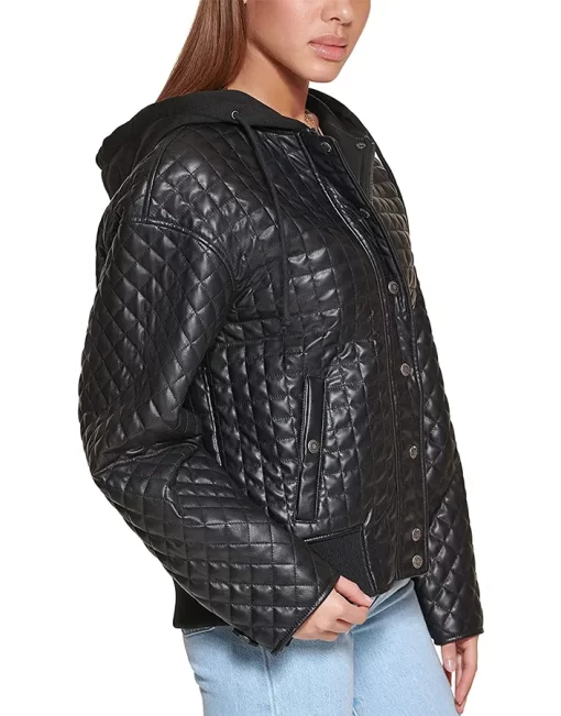 womens-black-faux-leather-box-quilted-jacket-with-hood
