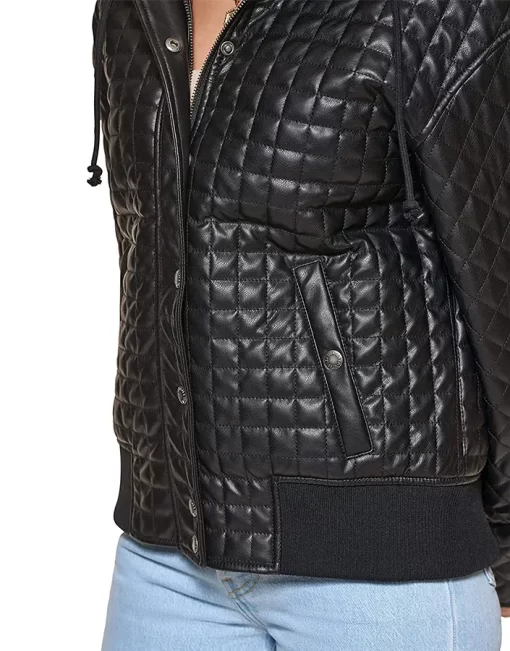 womens-black-faux-leather-box-quilted-jacket-with-hood