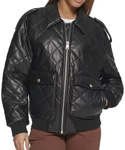 womens-black-faux-leather-diamond-quilt-bomber-jacket