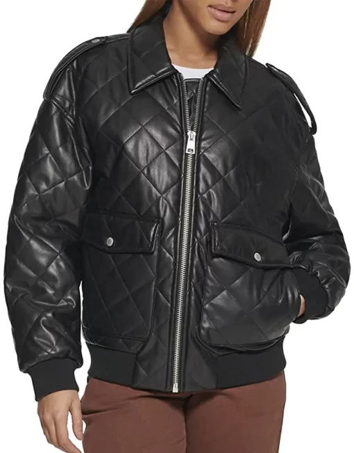womens-black-faux-leather-diamond-quilt-bomber-jacket