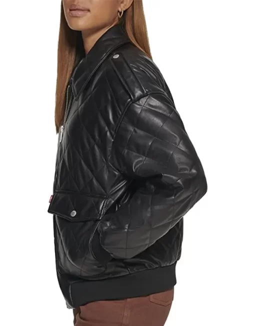 womens-black-faux-leather-diamond-quilt-bomber-jacket