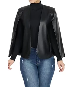 womens-black-faux-leather-open-front-jacket