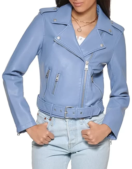 womens-blue-faux-leather-motorcycle-belted-jacket