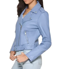 womens-blue-faux-leather-motorcycle-belted-jacket